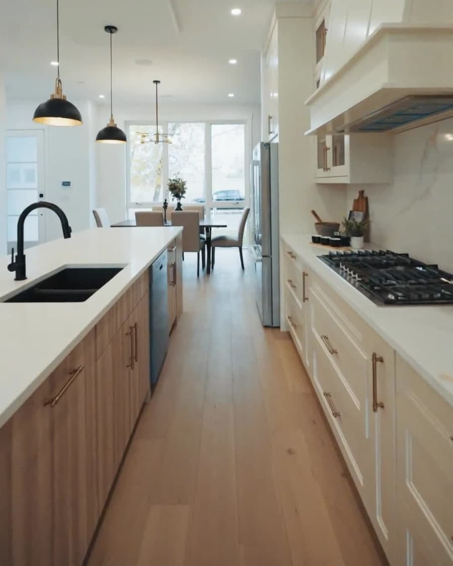 Bright open-plan kitchen and living room from a cinematic house tour